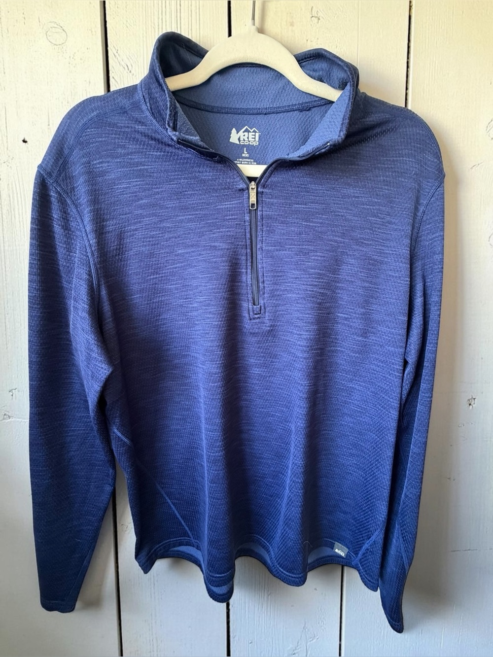 REI Co-op Men’s Blue Quarter Zip Pullover Fleece Lightweight Grid Knit L